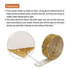 1 Roll 3 Yards Self Adhesive Crystal Rhinestone Diamond Ribbon Gold