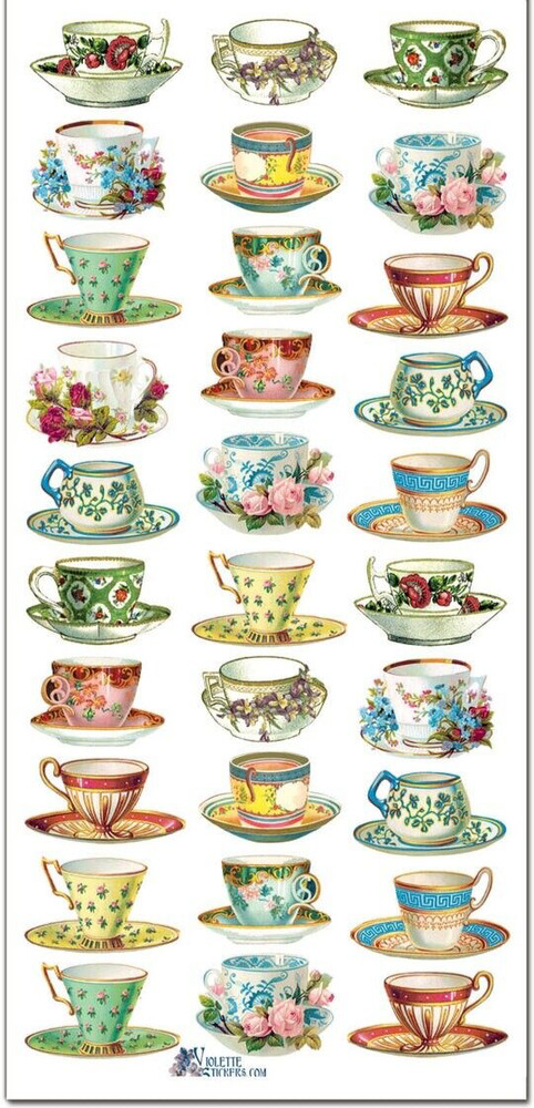 Violette Stickers Floral Teacups Garden Tea Party Craft Planner Supply Scrapbook