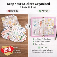 Sticker Binder Organizer with Storage Sleeves,Reusable Stickers Collecting Bo…