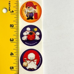 Vintage Halloween Stickers Ruth Morehead 8 pc Round Ghost Pumpkin Trick or Treat