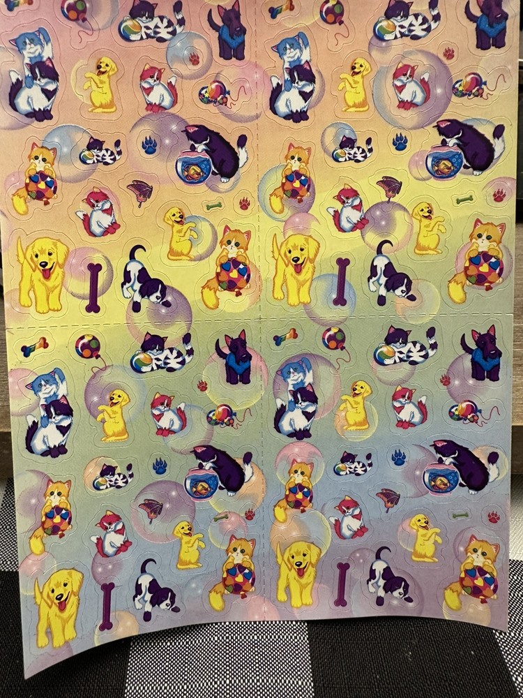 Vintage Lisa Frank Sticker Sheet Puppies Kittens Bubbles RARE Full Sheet S671