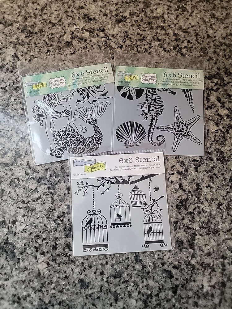 TCW/6X6 Stencils/Lot Of 3. Birds,Sea Creatures,Mermaid. New