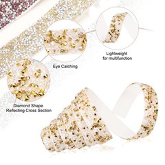 3/5 Inch x 1 Yard Crystal Rhinestone Sticker Ribbon Gold