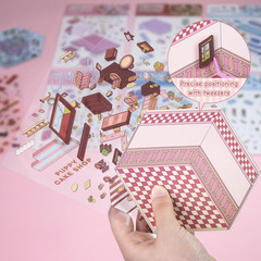 DIY 3D Sticker Scenes 6 Sets for Adults Kids, Make Your Own Mini Home/Store Scen