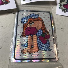 4 Vintage BARNEY & FRIENDS w/Girl RARE Prism Vending Machine Stickers