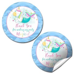 Magical Mermaid Unicorn Themed Thank You Sticker Labels for Girls, 40 2″ Part…