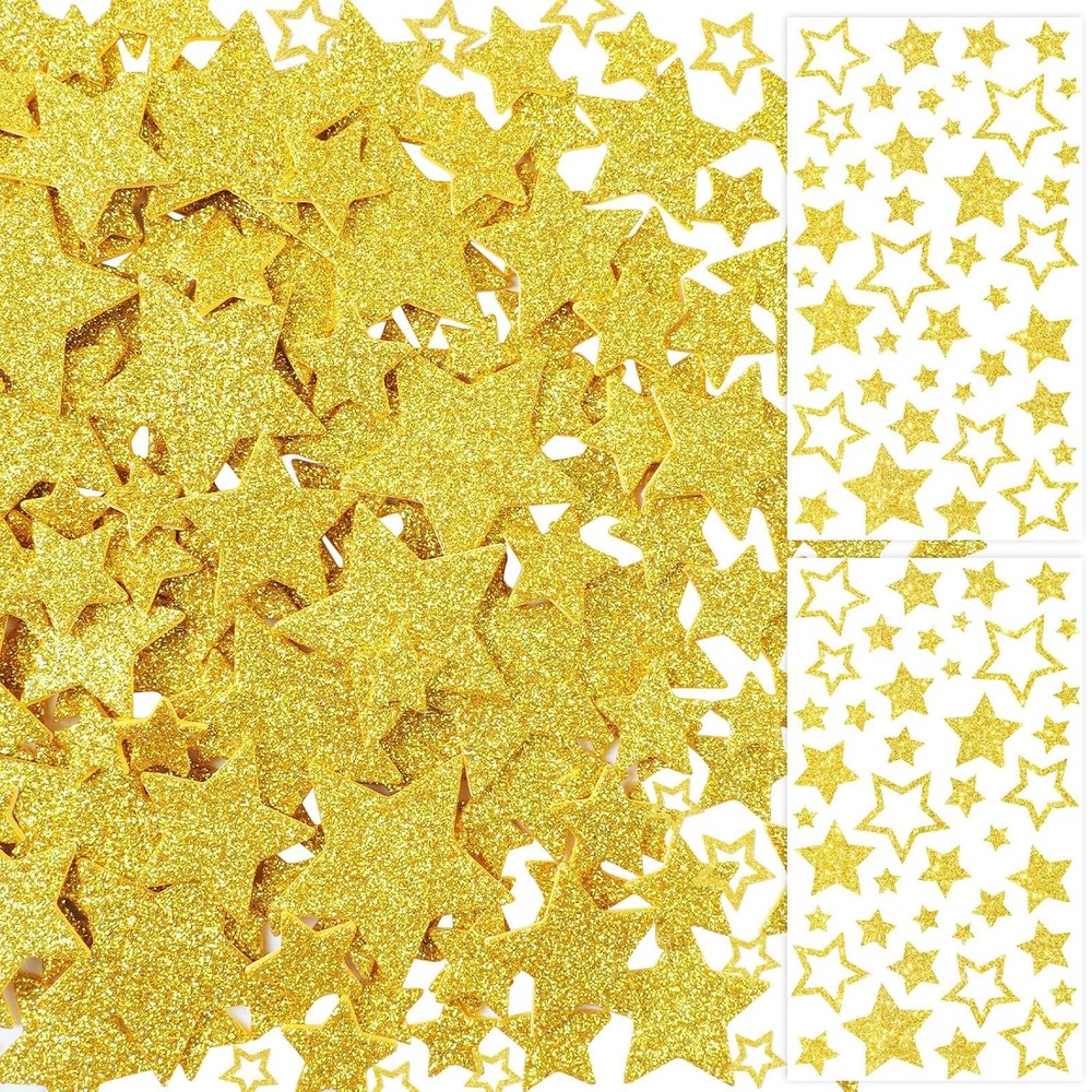Gold Glitter Foam Star Stickers Self Adhesive Small Large Shape Stickers