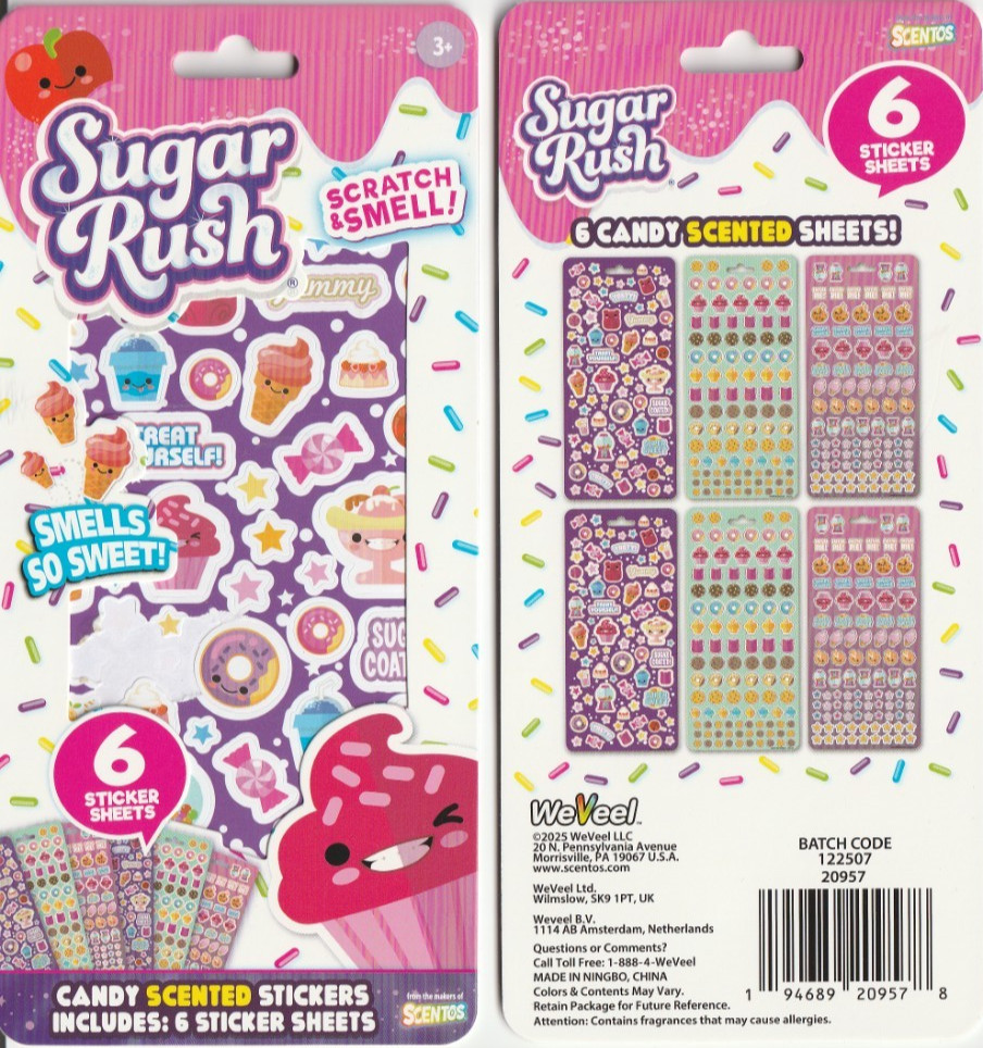 (500+ pc) Sugar Rush Scratch n’ Sniff! Candy Scented Sticker Assortment 6 Sheets