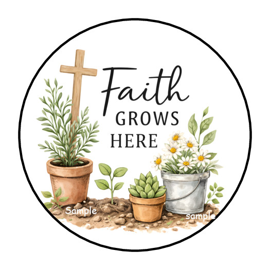 30 FAITH GROWS HERE ENVELOPE SEALS STICKERS LABELS TAGS 1.5″ CROSS RELIGIOUS