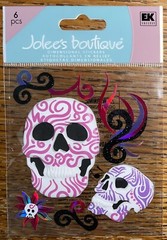 RARE Jolees Tattoo Skulls & Swirls Pink Purple White Flower 3D Scrapbook Sticker