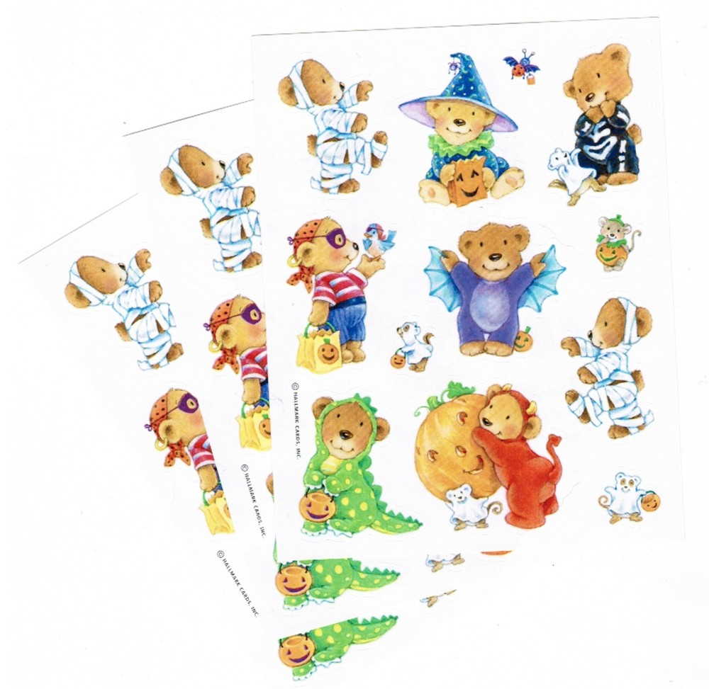 3 Sheets Teddy BEARS in Halloween Costumes Scrapbook Stickers Mummy Dragon Bat