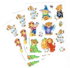 3 Sheets Teddy BEARS in Halloween Costumes Scrapbook Stickers Mummy Dragon Bat