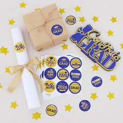 90PCS Blue Gold Class of 2026 Graduation Stickers, 9 Styles Congrats Grad Envelo