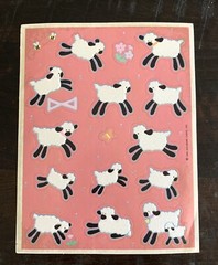 Hallmark 1984 Vintage Fuzzy Stickers 1 Sheet Sheep Lamb Bees Pink Background