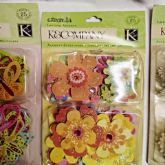 K & Company Rhinestone Daisy Wired Flowers Butterflies Glitter Hearts Scrapbook