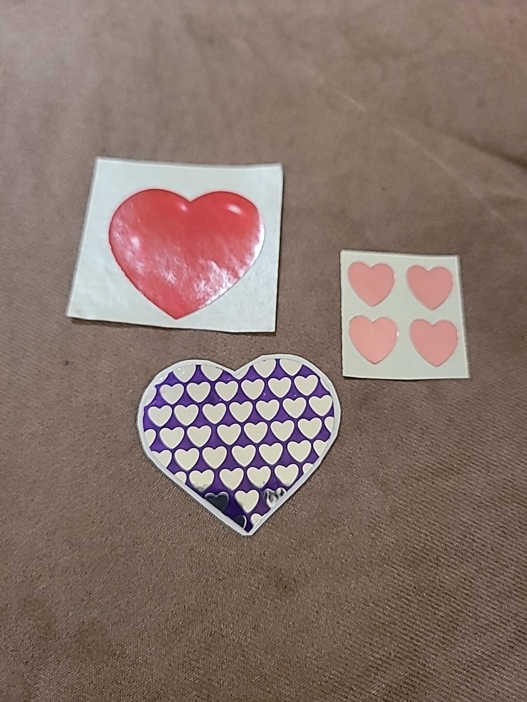Vintage Heart Red Purple Silver Pink Stickers Lot Of 3