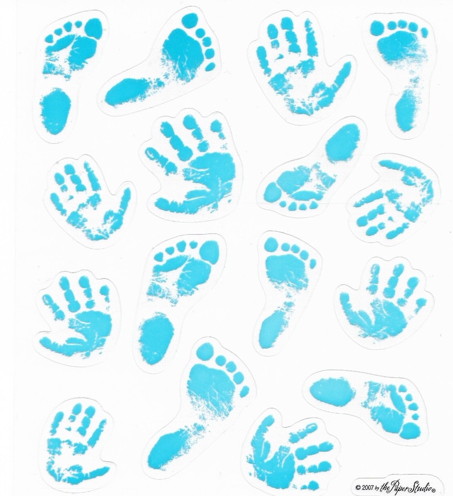 16 Baby Boy Handprint Footptint Hand Foot Feet Scrapbook Craft Stickers