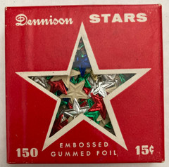150 Dennison Gummed Foil Multi-Color Stars-Gold, Silver, Red, Blue, Green