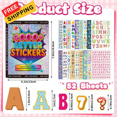 4000 Pcs+ Letter Stickers, 52 Sheets Alphabet Stickers Self-Adhesive Colorful
