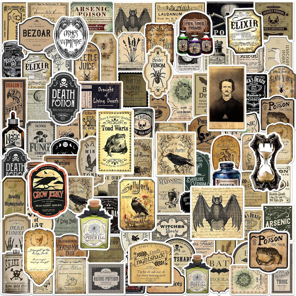 324 Pcs Potion Labels, Vintage Gothic Aesthetic Dark Aesthetic Apothecary Wine B
