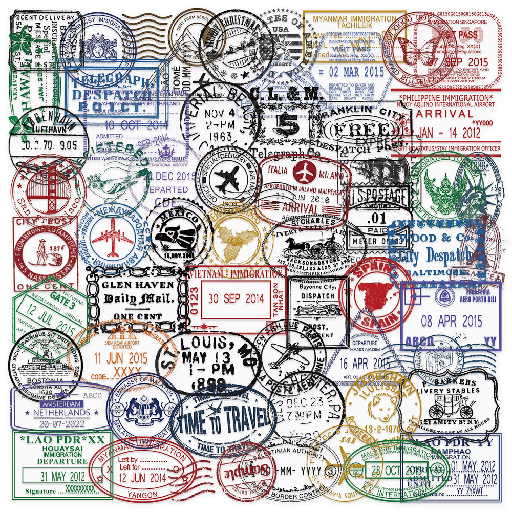 Vintage Passport Stamps Transparent Stickers 60 Pack Passport Travel Stamp Gloss