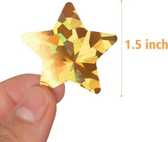 1.5″ Large Holographic Gold Star Stickers for Kids Reward, 500 Pcs Foil Star Met