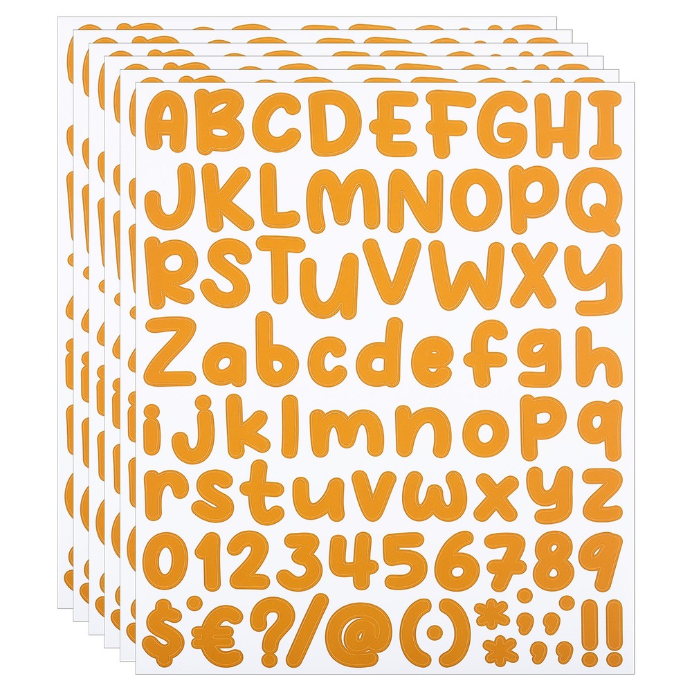 Alphabet Letters Numbers Stickers, 6 Sheets Self Adhesive Capital Decal, Orange