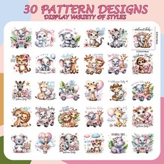 Falueqg 30 Pink Forest Animal DTF Transfers Ready to Press Baby Shower Iron-Ons