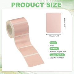 230 Pcs Thermal Sticker Paper, 1.6×1.2″ Square Thermal Printer Label, Pink