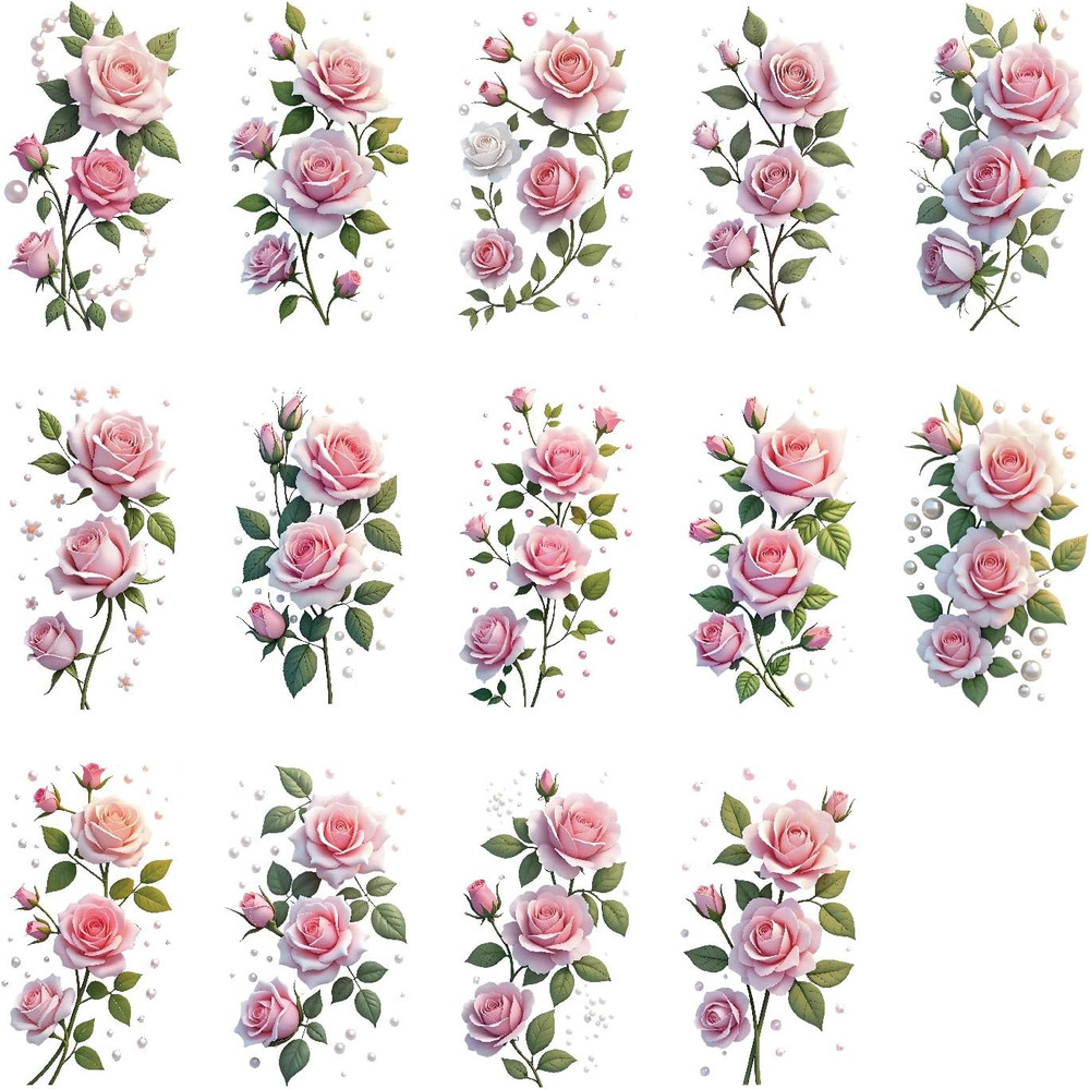 14 Pieces Beautiful Rose Flower UV DTF Transfer Stickers, Waterproof, Scratch Re