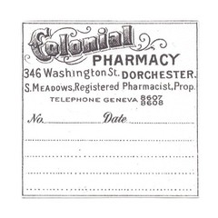 Vintage Colonial Pharmacy Drug Store Dorchester Paper Sticker Decal Die Cut