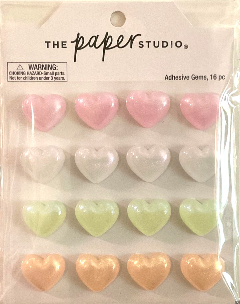 16 Heart-Shaped Pearlescent Adhesive Gems/Stickers, ¾” Width, ¼” Thick, Chunky