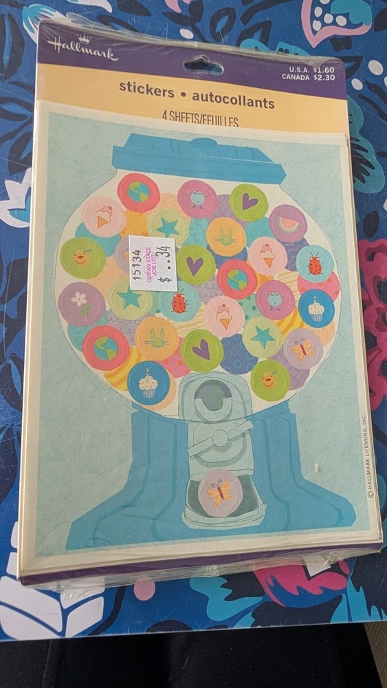 Vintage Hallmark Stickers Gumball Machine 4 Sheets New In Pack