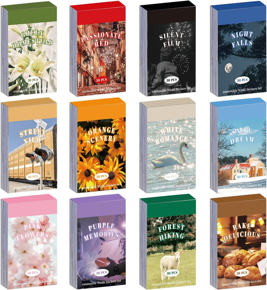 12 Sets 600 Sheets Washi Stickers for Journaling, Daily Quote Flower Nature Trav