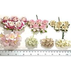 45 Mixed Paper Flower Cottage Lily Roses Wedding Scrapbooking (TH-Pink Beige A1)