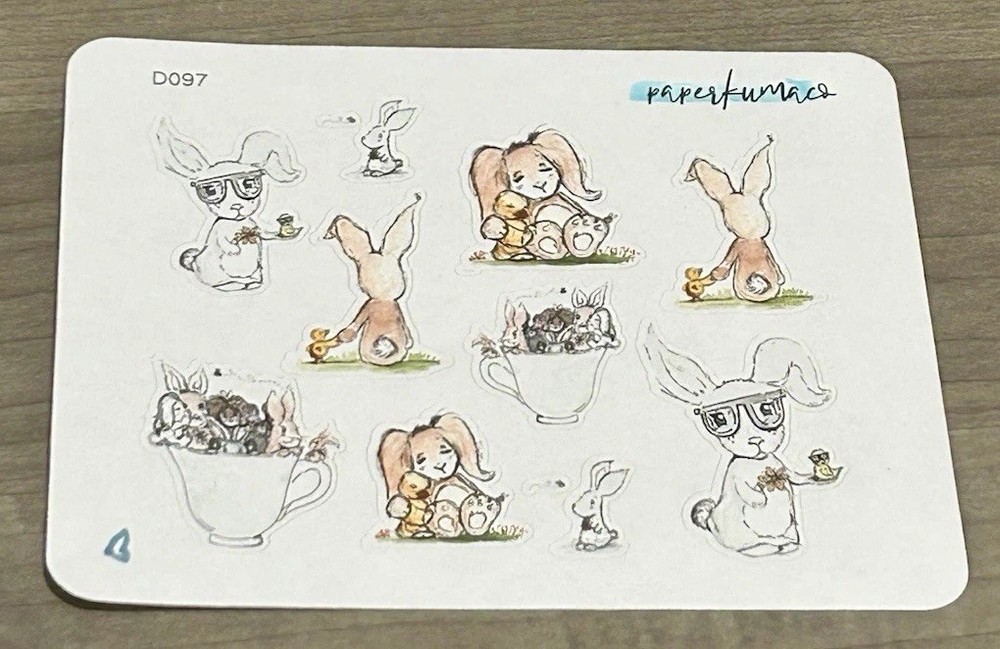 NEW Paper Kuma Co Easter Bunny Sticker Sheet PaperKumaCo Stickers