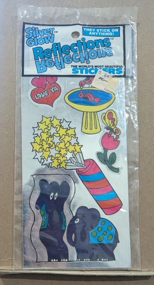 NIP Vintage 1983 GORDY INT’L Reflections Mylar Elephant Bird Heart Stickers