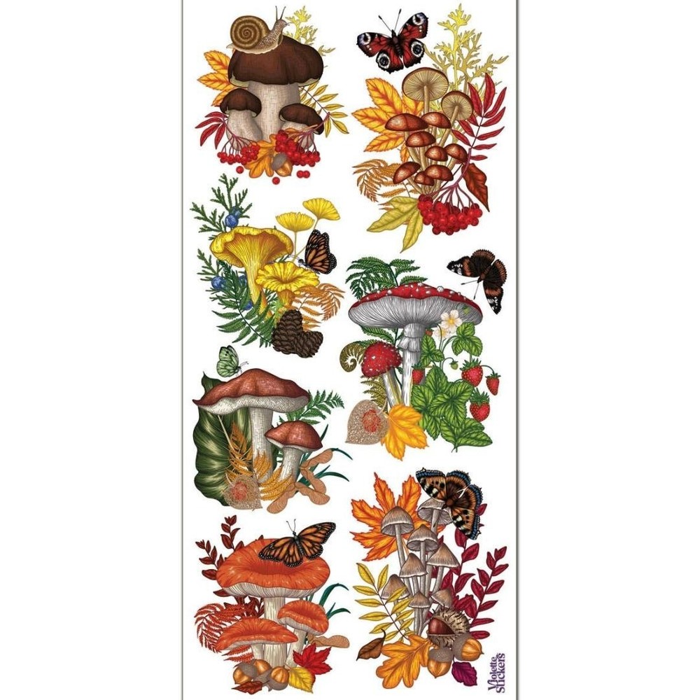 Violette Stickers – Mushrooms – 1 Mushroom Terrarium Sticker Sheet – Scrapbooks