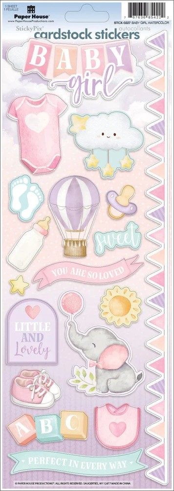 Stickers CS Paper House 13″ Baby Girl Blocks Bottle Footprints Bib Balloon Sweet