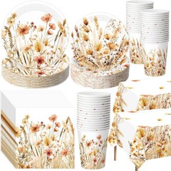 Layhit 202 Pcs Fall Wildflower Party Decoration Supplies Brown Floral Paper P…