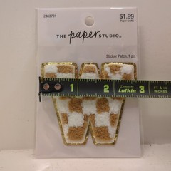 The Paper Studio Chenille W Brown White Checker Sticker Patch Alphabet Letter