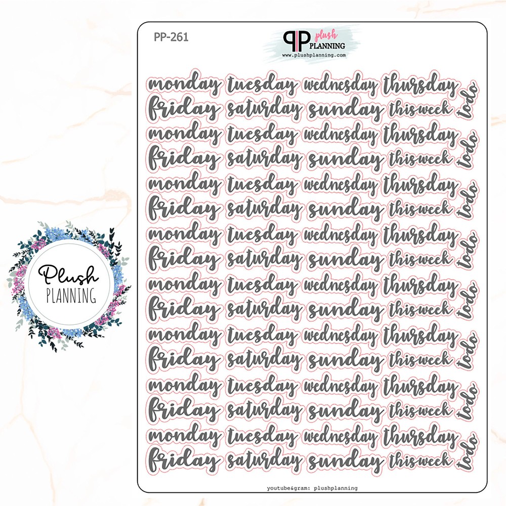 DAYS of the Week Script Planner Stickers, Plush Planning