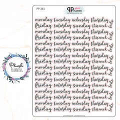 DAYS of the Week Script Planner Stickers, Plush Planning