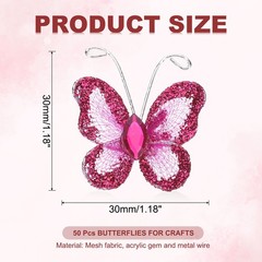 50Pcs Craft Butterflies, 1.2″ Organza Mesh, Red Pink Color