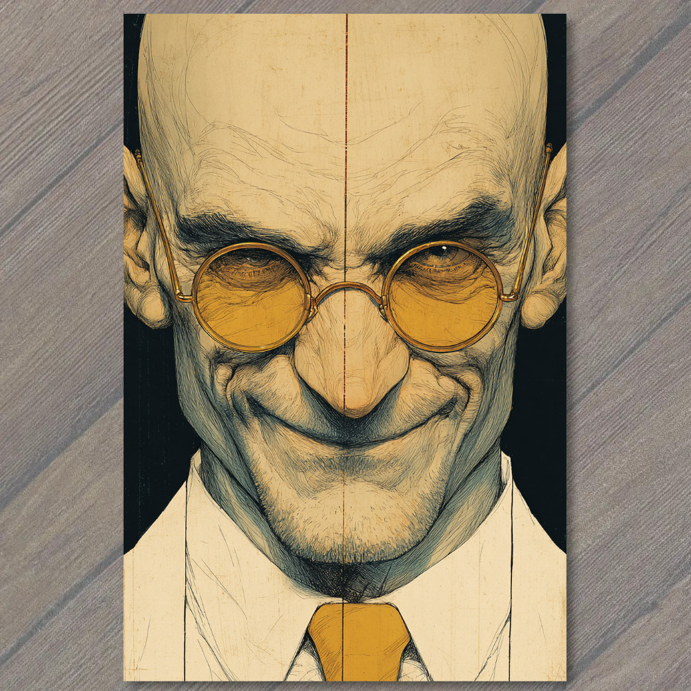 STICKER Bald Man Portrait Round Glasses Yellow Lenses Intense Expression