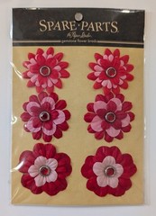 Red & Pink Fabric Flowers Scrapbooking Brads By The Paper Studio Spare Parts