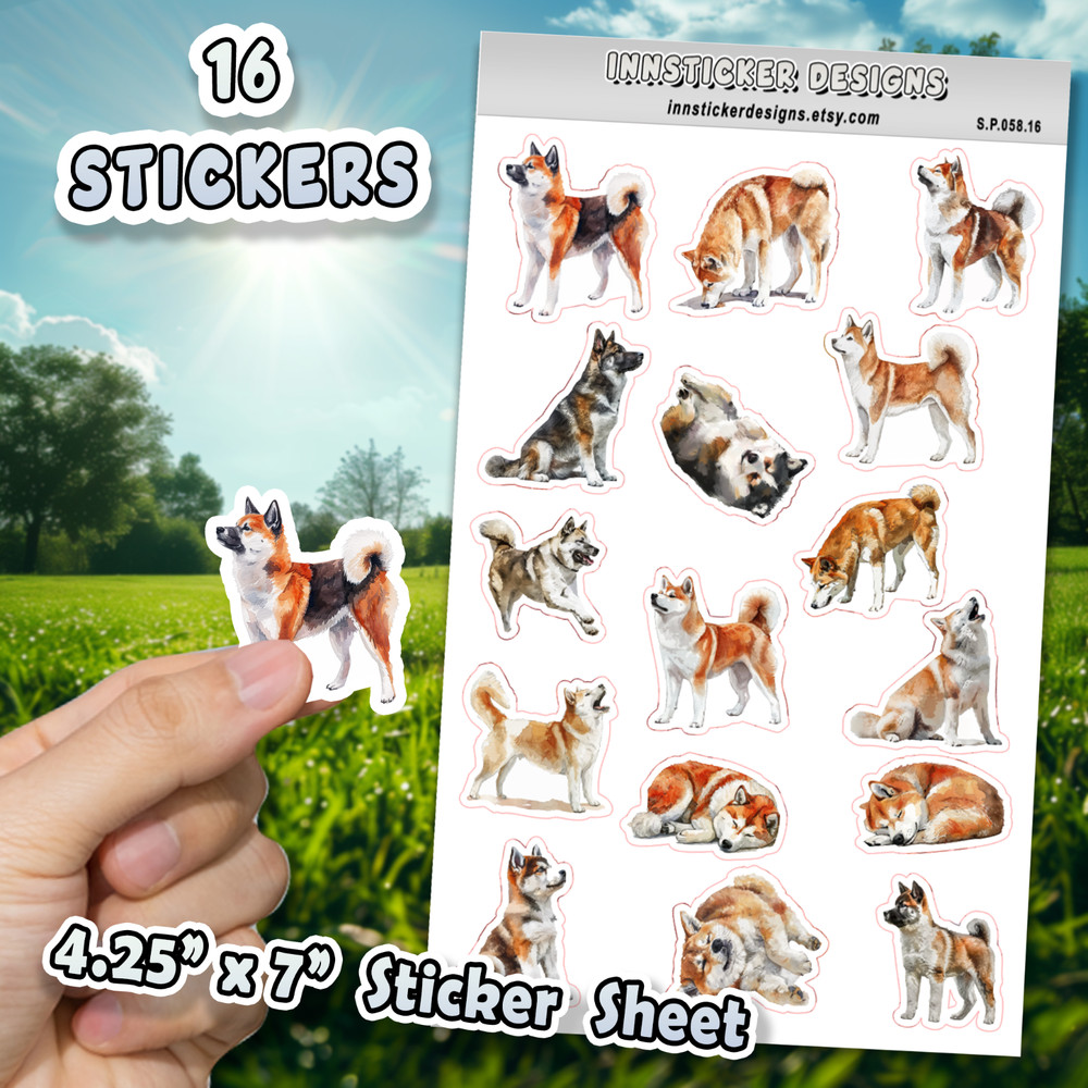 Akita Dog Stickers for Journals, Scrapbooks, Planners, Glossy, Matte