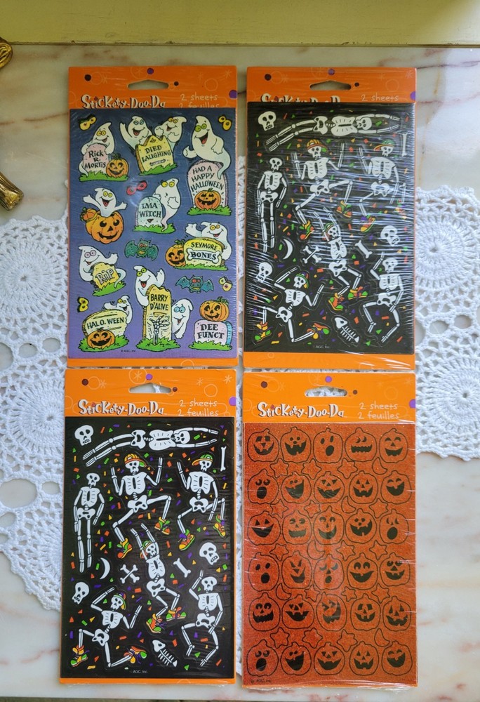 Vintage NIP Stickety-Doo-Da Halloween Skeleton Pumpkin Stickers Lot 8 Sheets