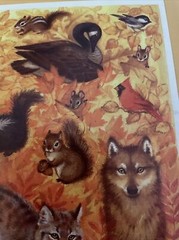 Vintage Stickers,Hallmark, Fall Forest Wild Animals, Scene Sheet, 1 Sheet