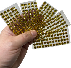 Gold Gems – 6MM Gem Stickers for Crafts 12 Identical Sheets Classpack, Gold Face